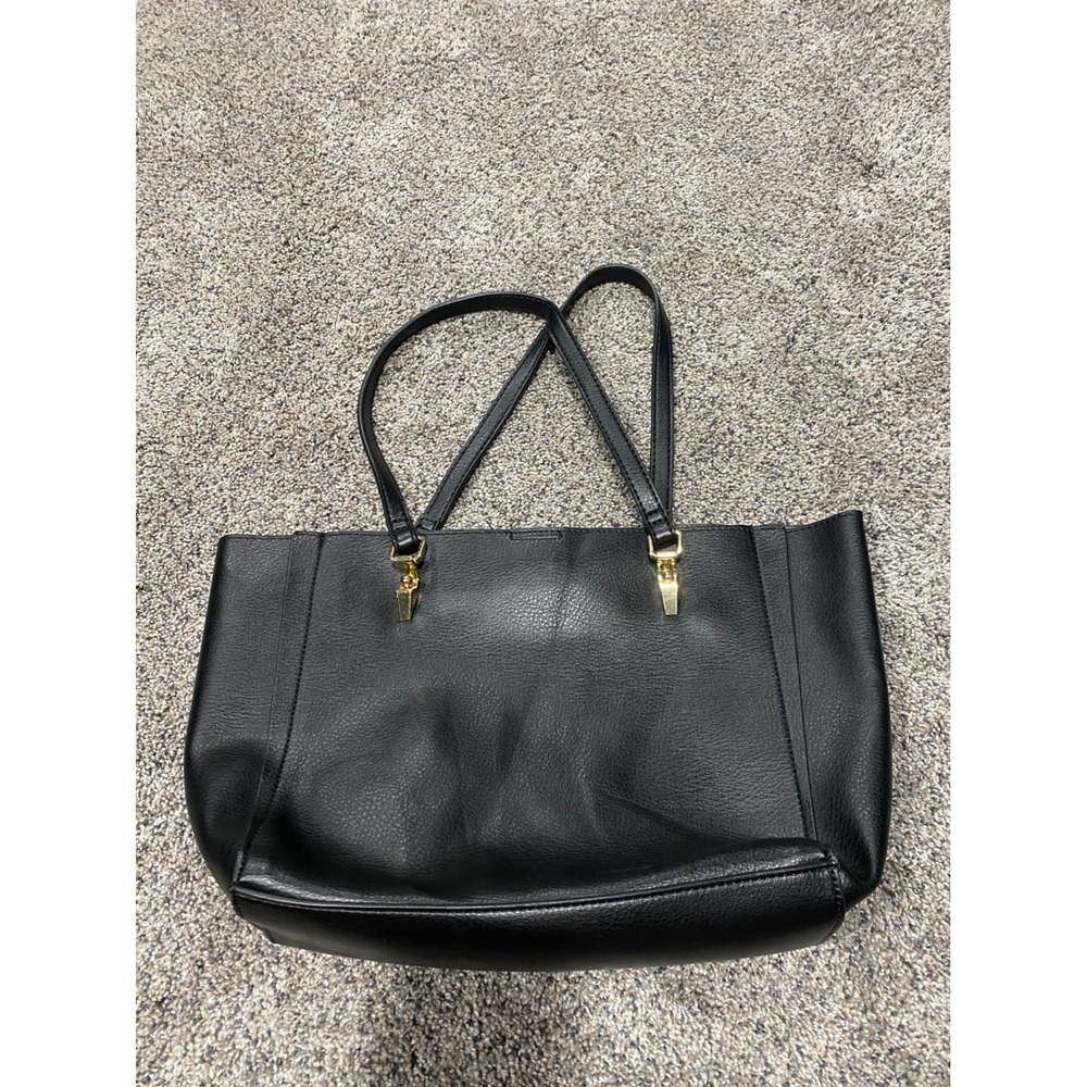 Kate Landry Black Pebbled Faux Leather Tote Bag Gold Hardware Shoulder Bag
